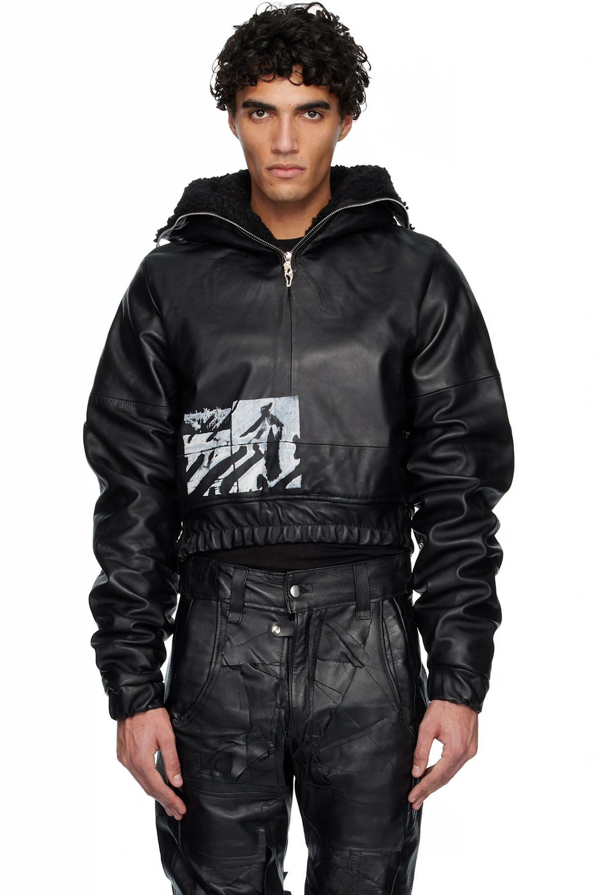 Black Quarter Zip Palombaro Hoodie Leather Jacket