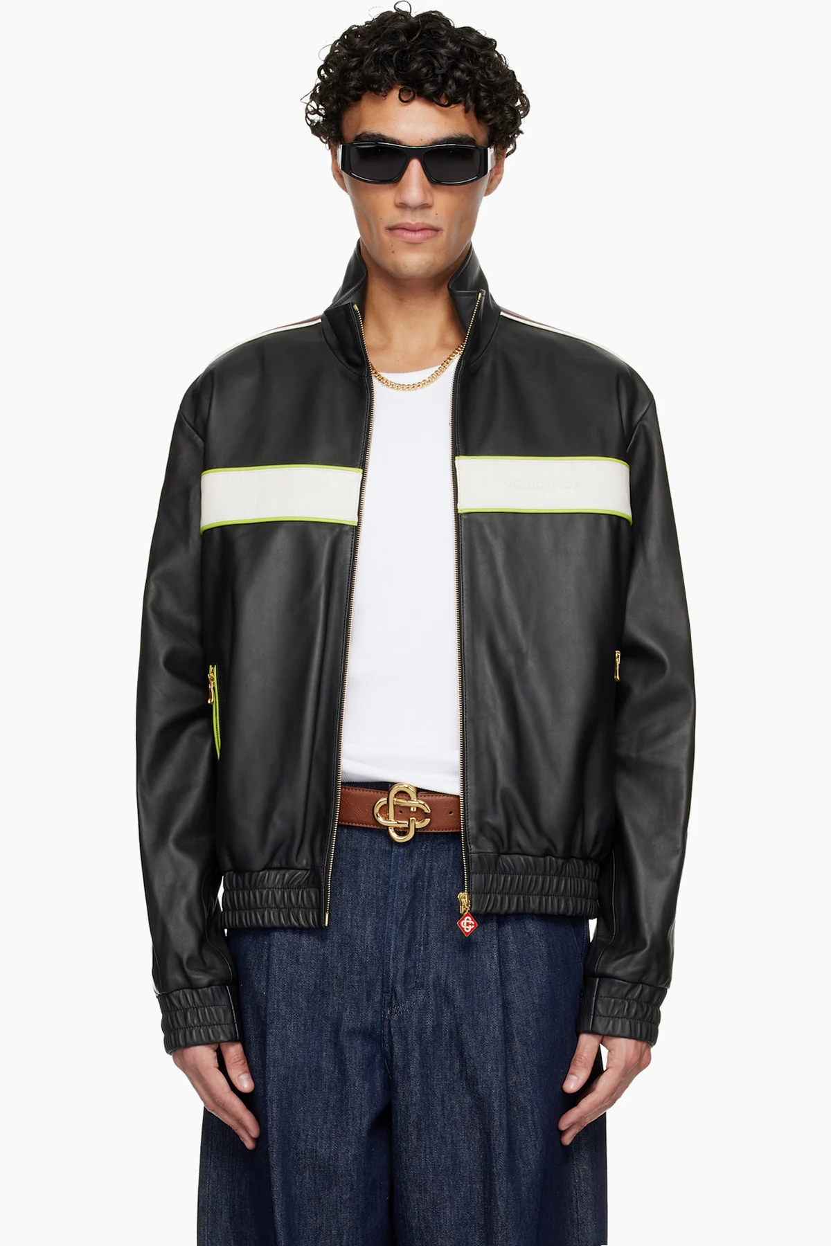 Black Embroidered-Logo Leather Jacket