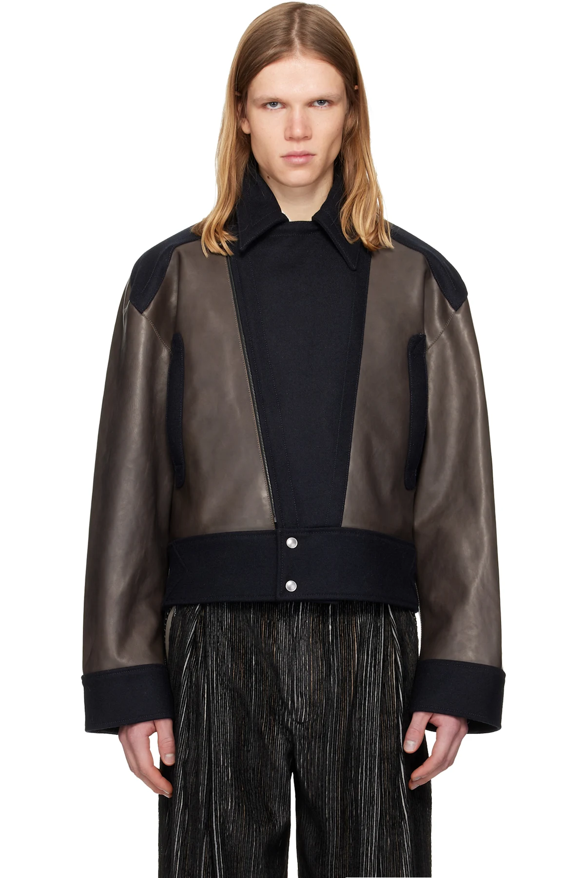 Gray & Navy Orvos Hybrid Leather Jacket