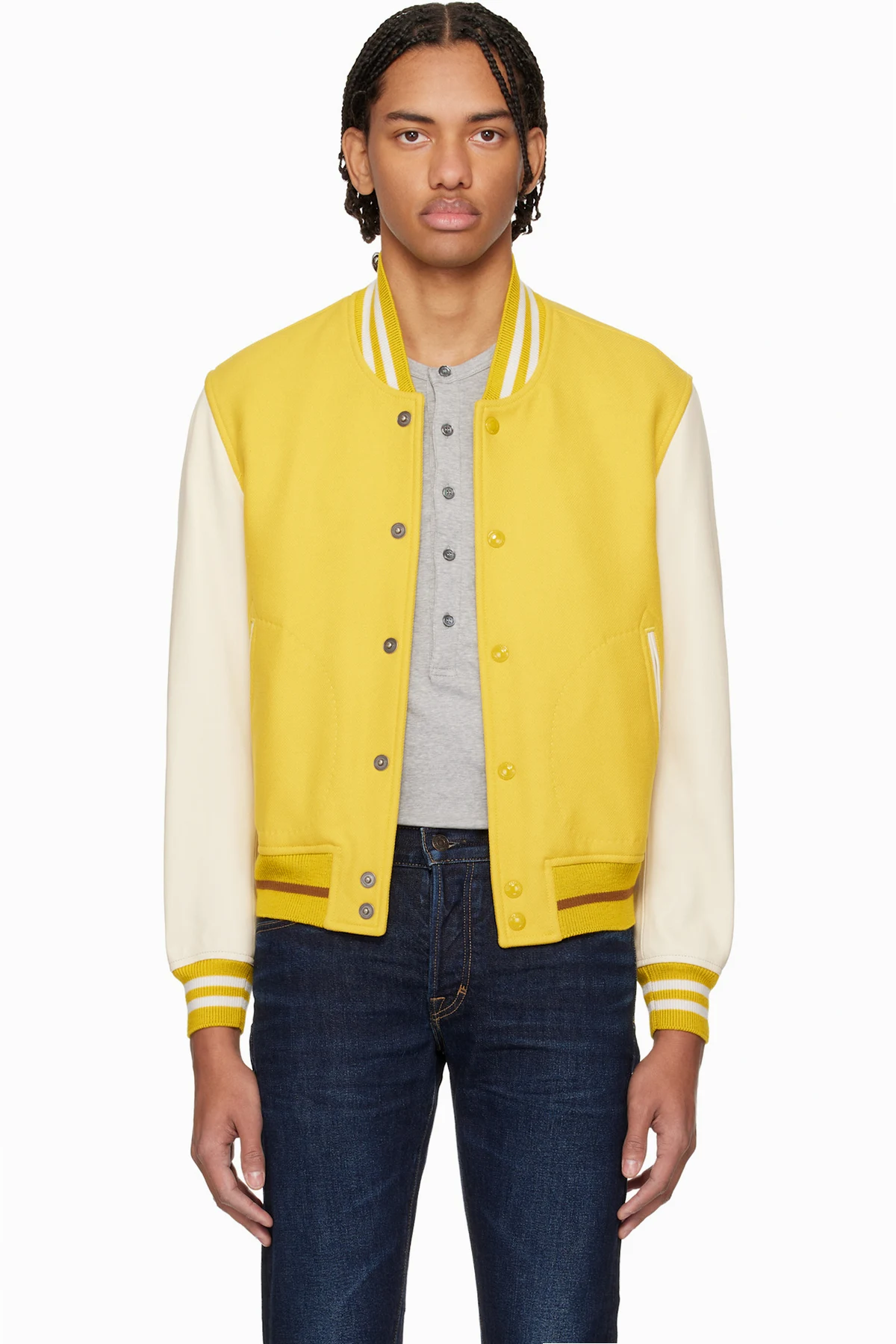Yellow Double Face 3D Varsity Bomber Jacket