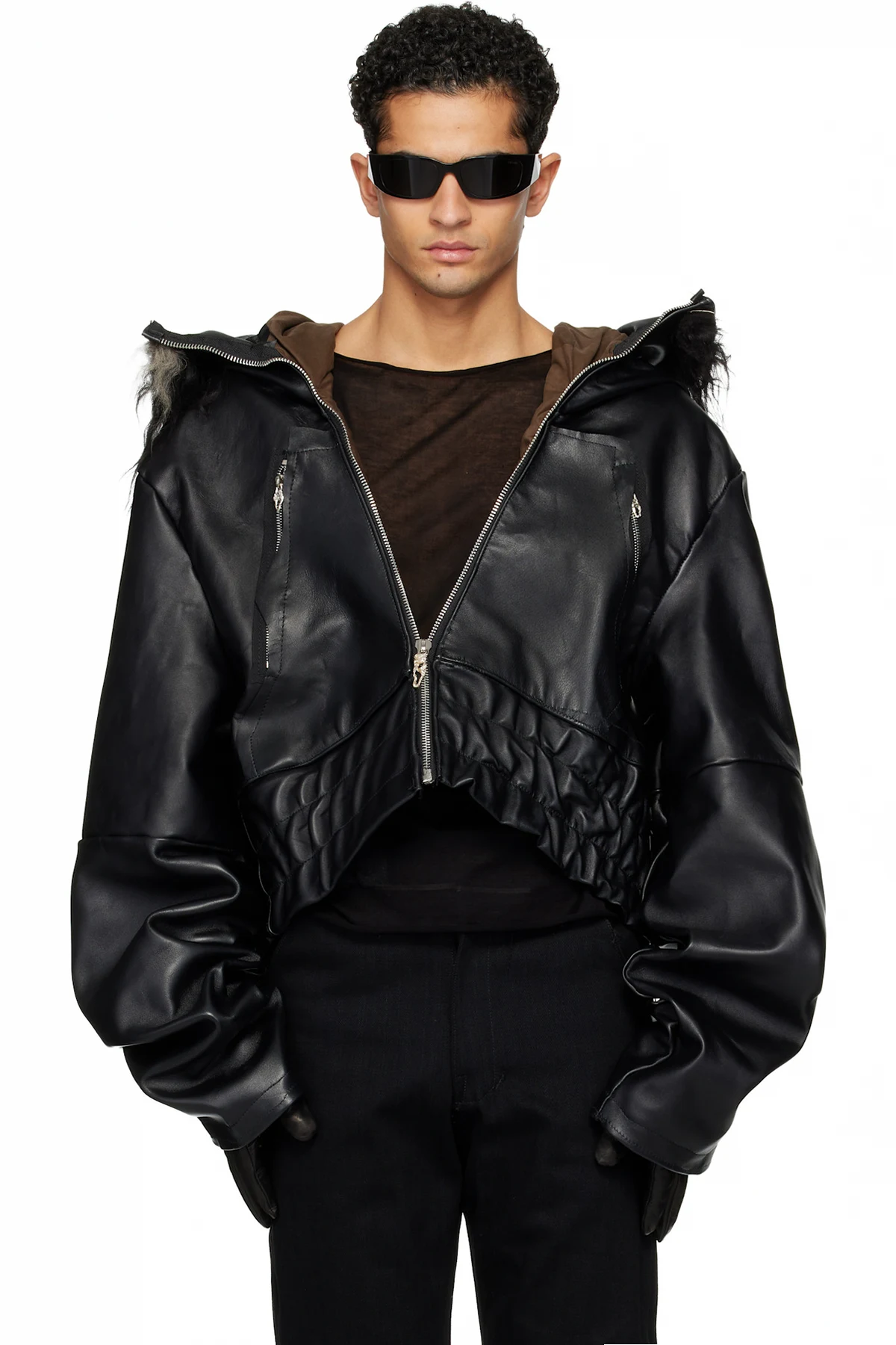 Black Dragoncello Cropped Leather Jacket