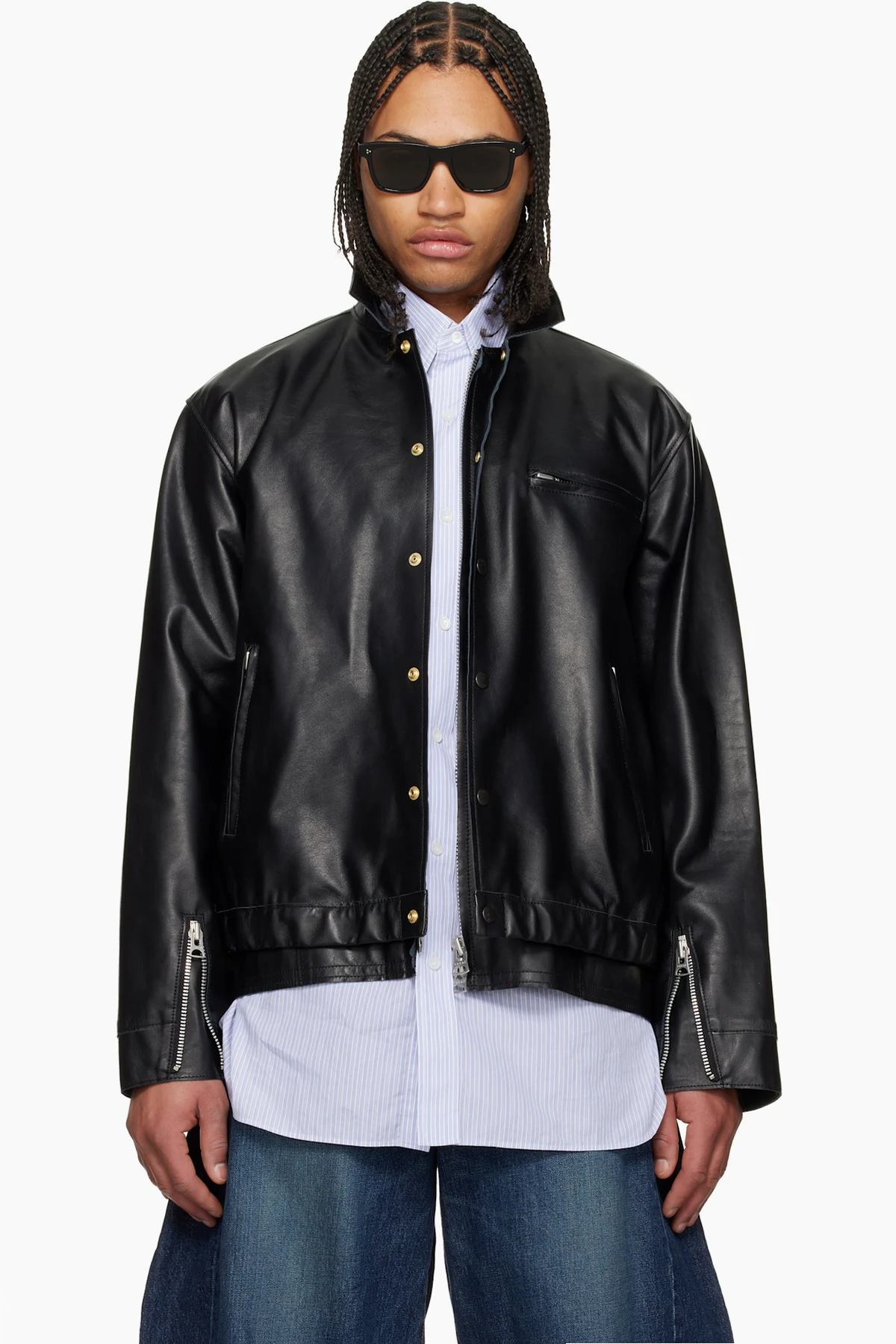Black Layered Hem Leather Jacket