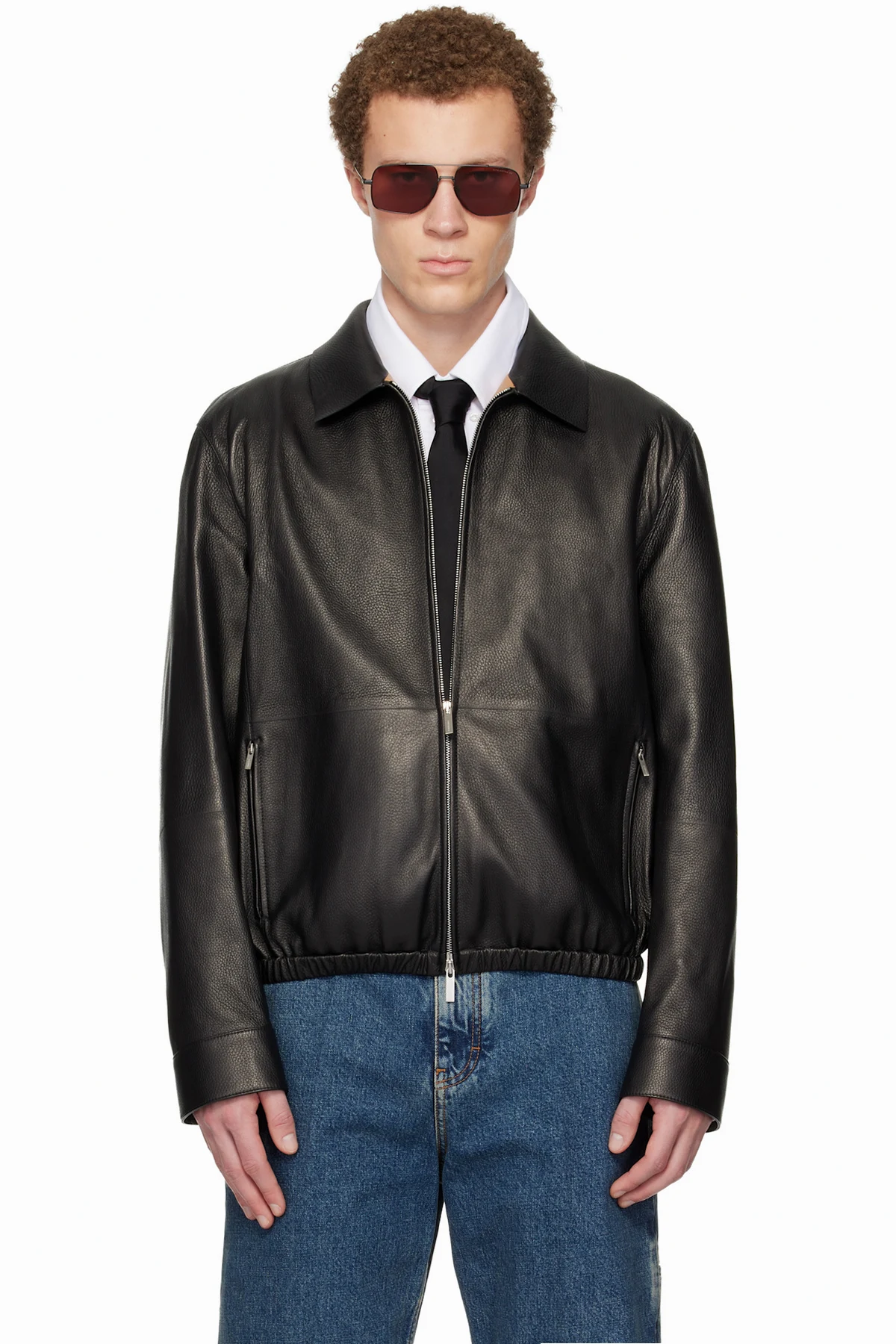 Black Deerskin Blouson Leather Jacket