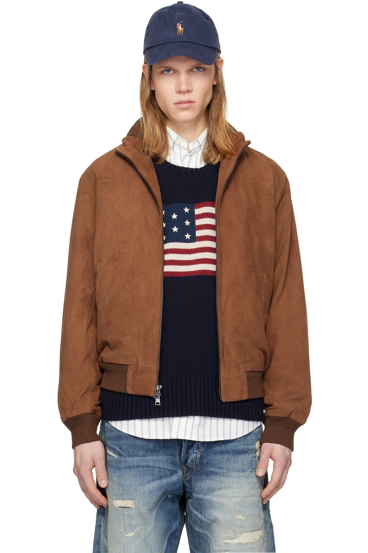 Brown Goat Suede Lined Bomber Jacket