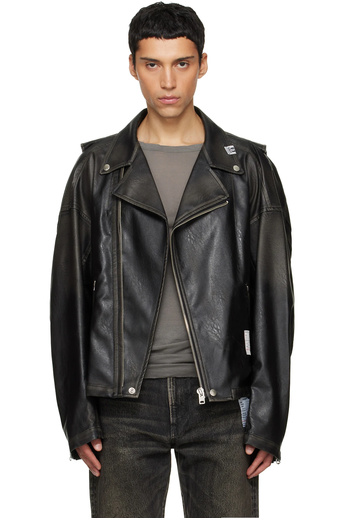 Black Vest Combined Coating Faux-Leather Jacket