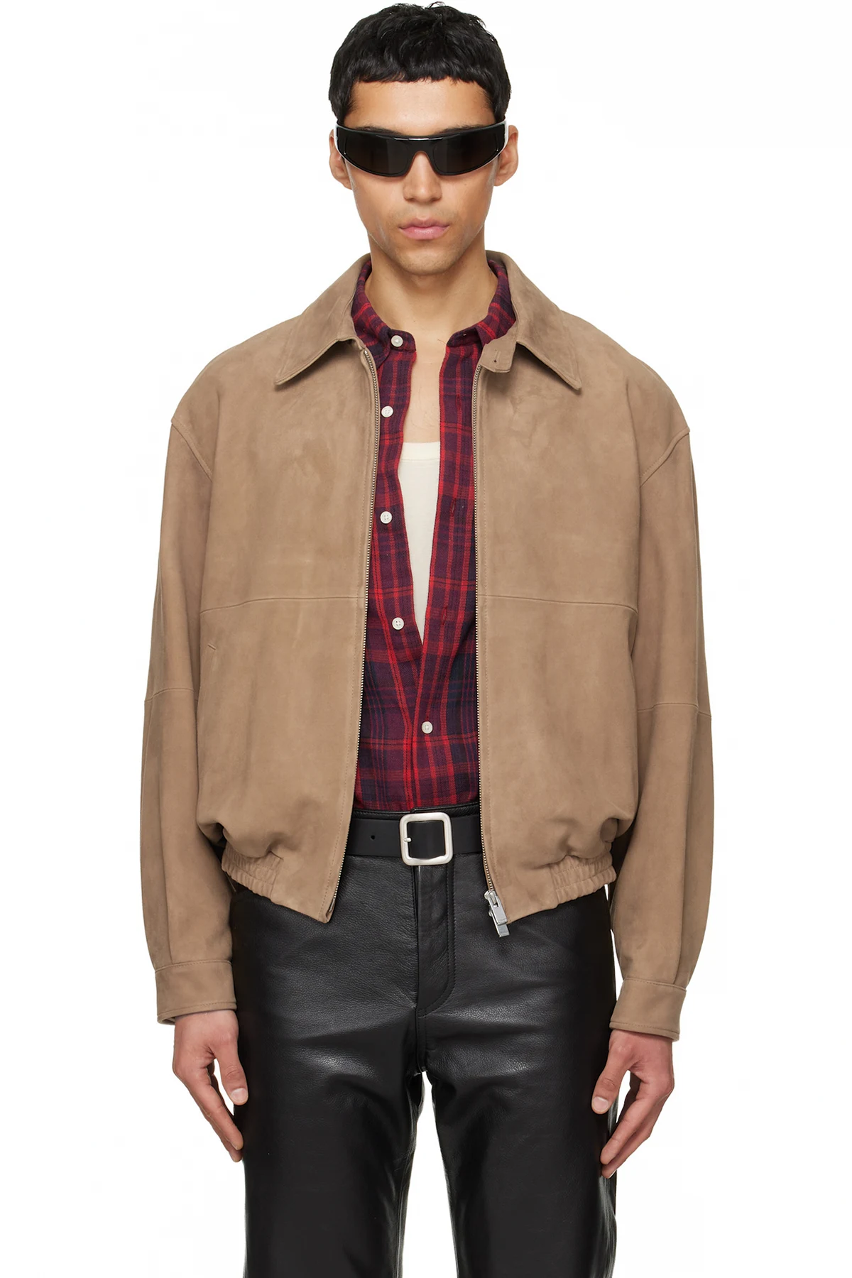 Beige Relaxed Goat Suede Bomber Jacket