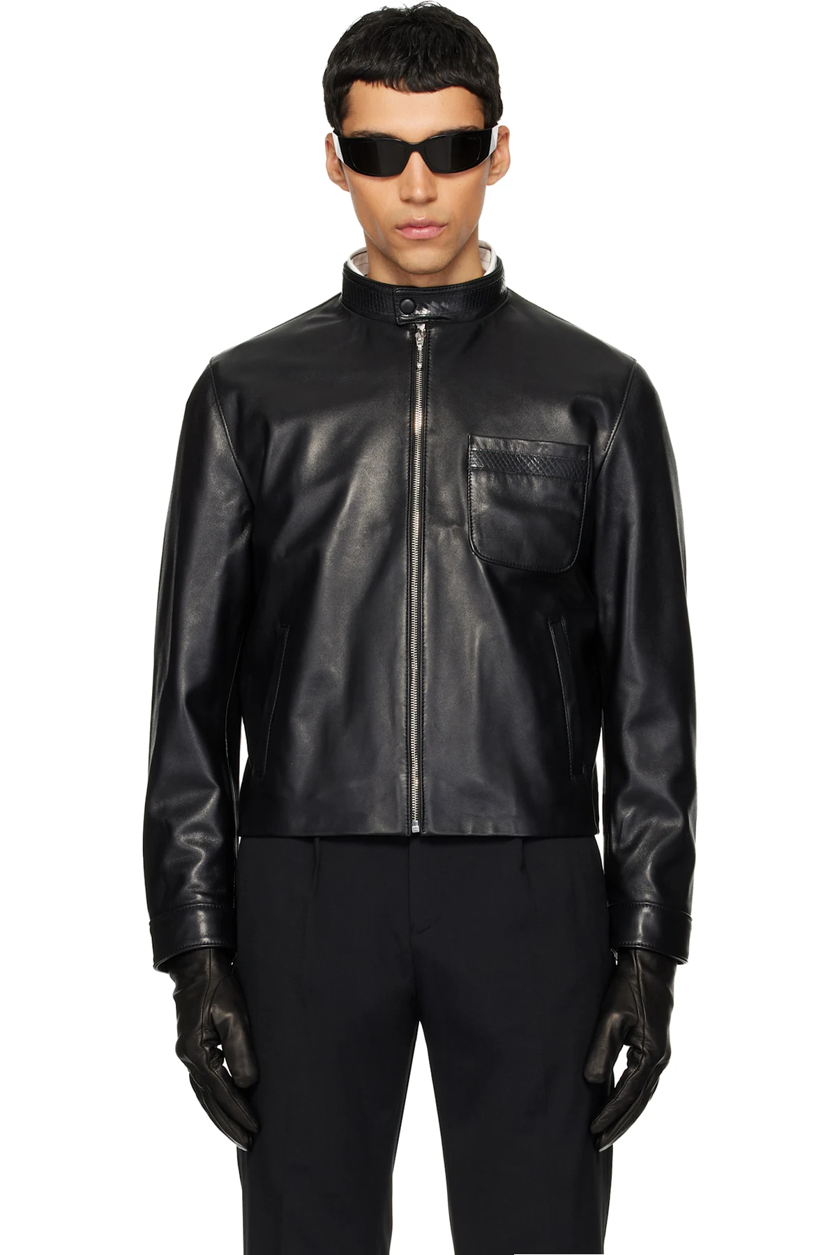 Black Snake Trim Leather Jacket