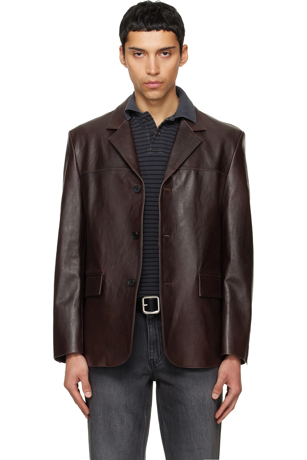 Brown Vegetable Lamb Leather Blazer