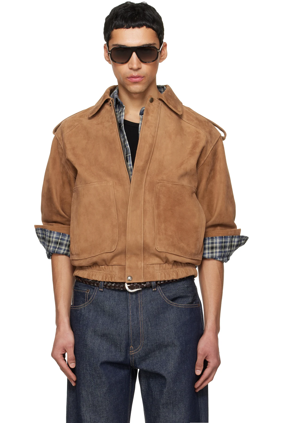 Tan Goat Suede Bomber Jacket