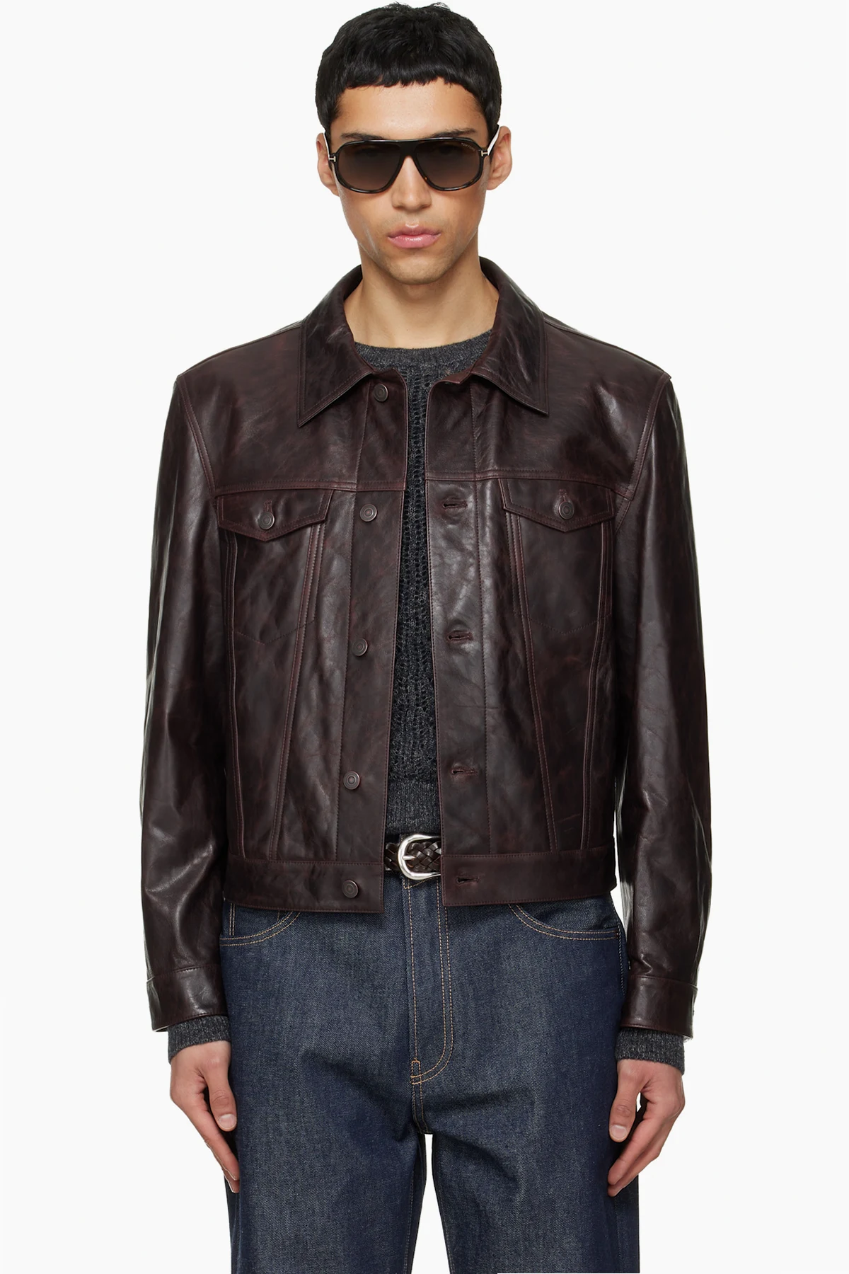 Brown Aged Lamb Trucker Leather Jacket
