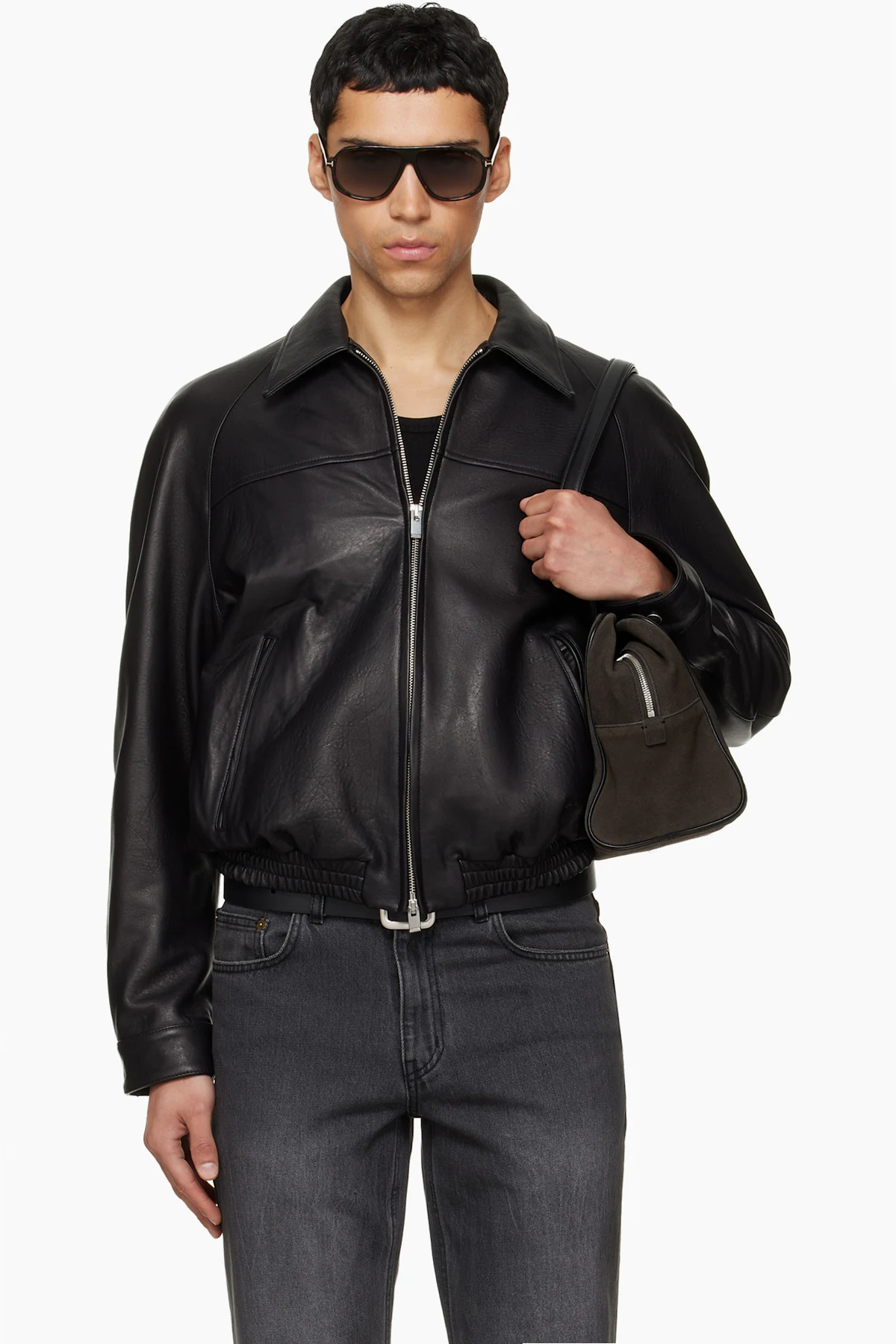 Black Vintage Lamb Leather Bomber Jacket