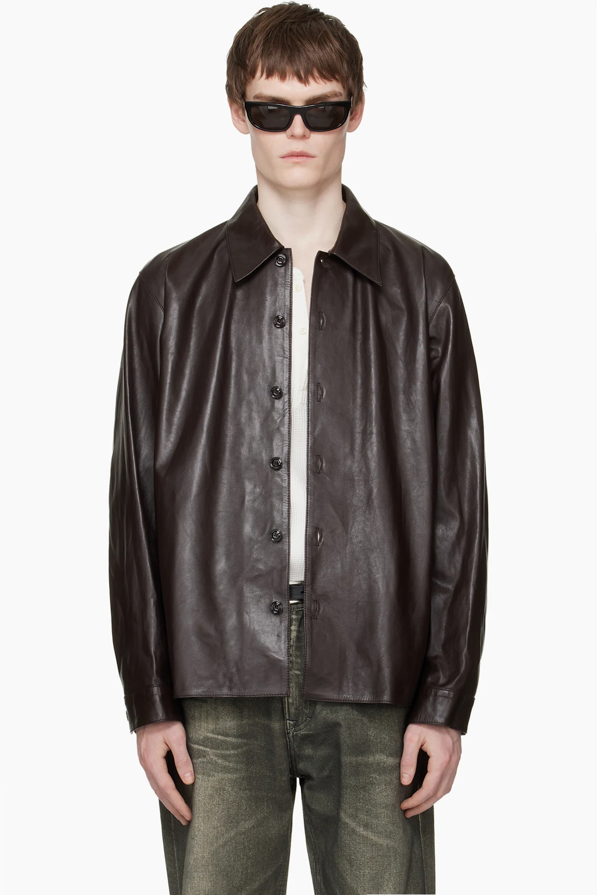 Brown Welding Leather Shirt