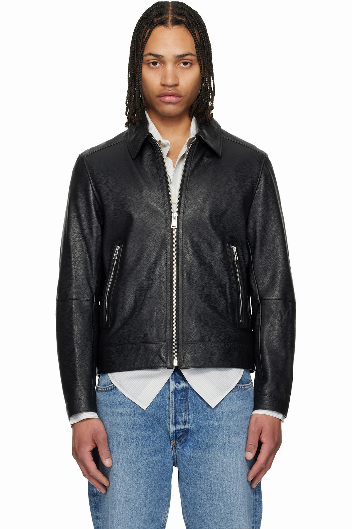 Black Regular Fit Leather Jacket