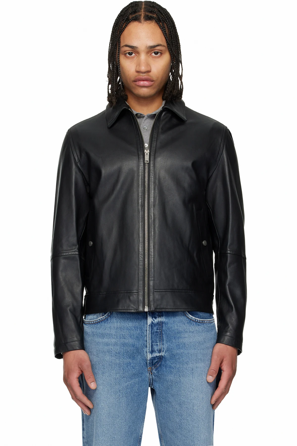 Black Regular Fit Nappa Leather Jacket