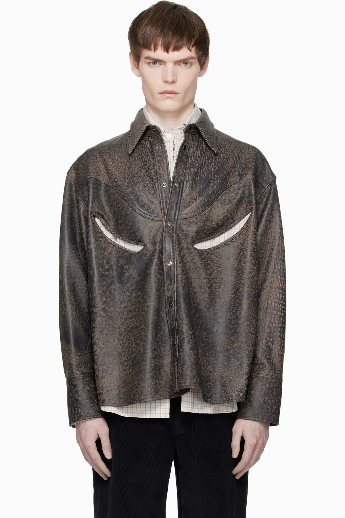 Beige & Black Rider Leather Overshirt