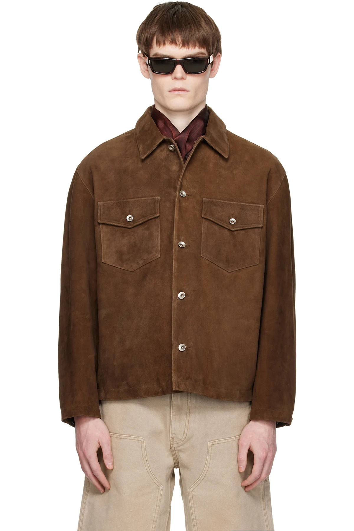 Brown Two-Tone Button Suede Jacket