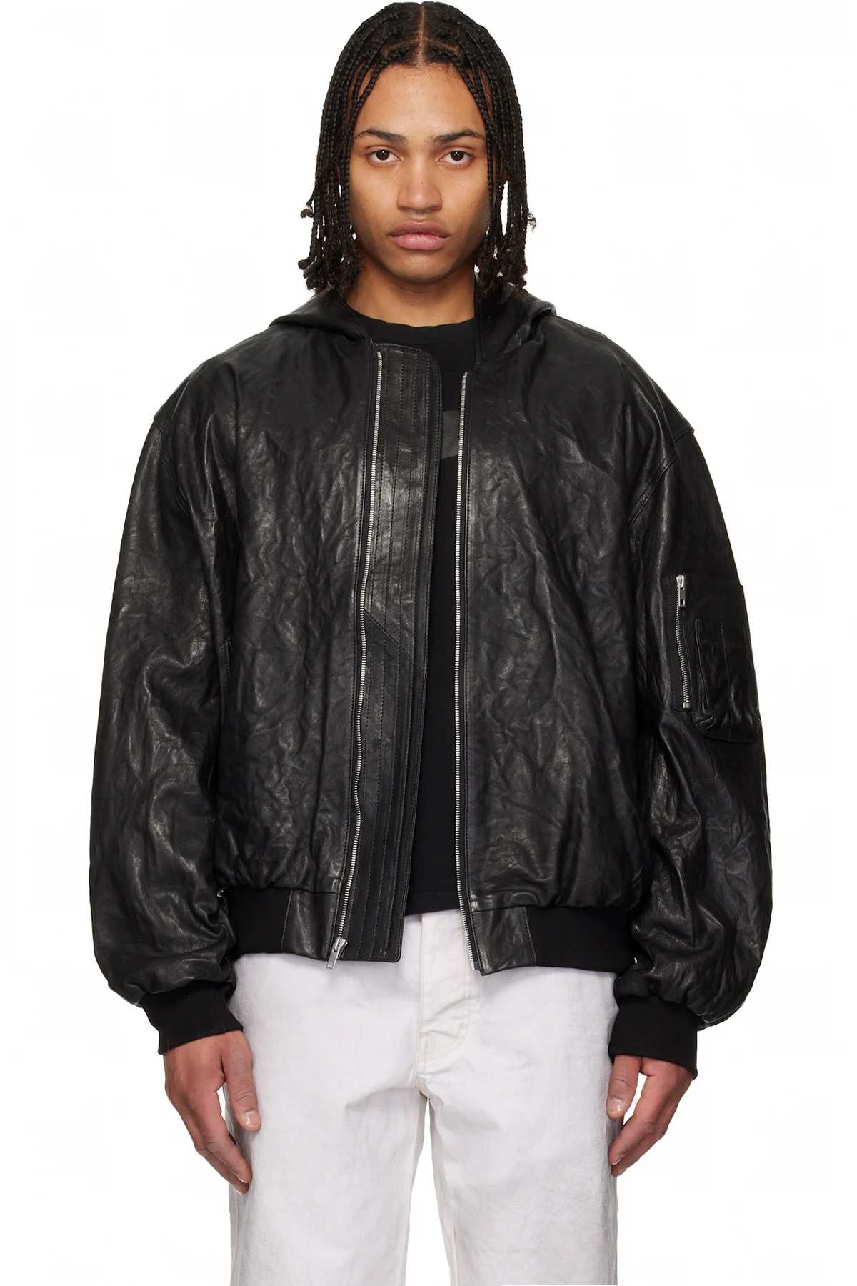 Black Leather Hooded Jacket