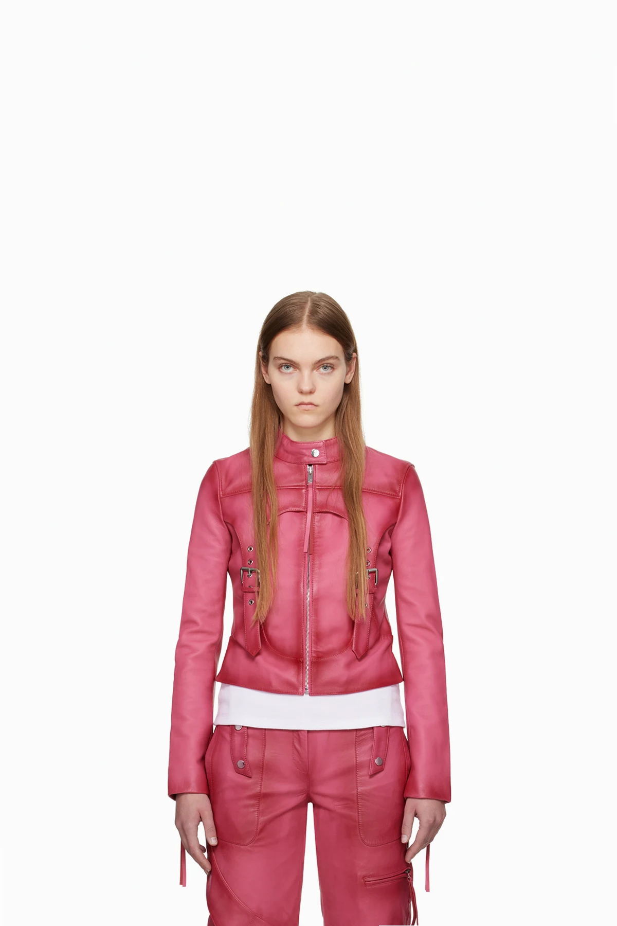 Pink Guêpière Leather Biker Jacket