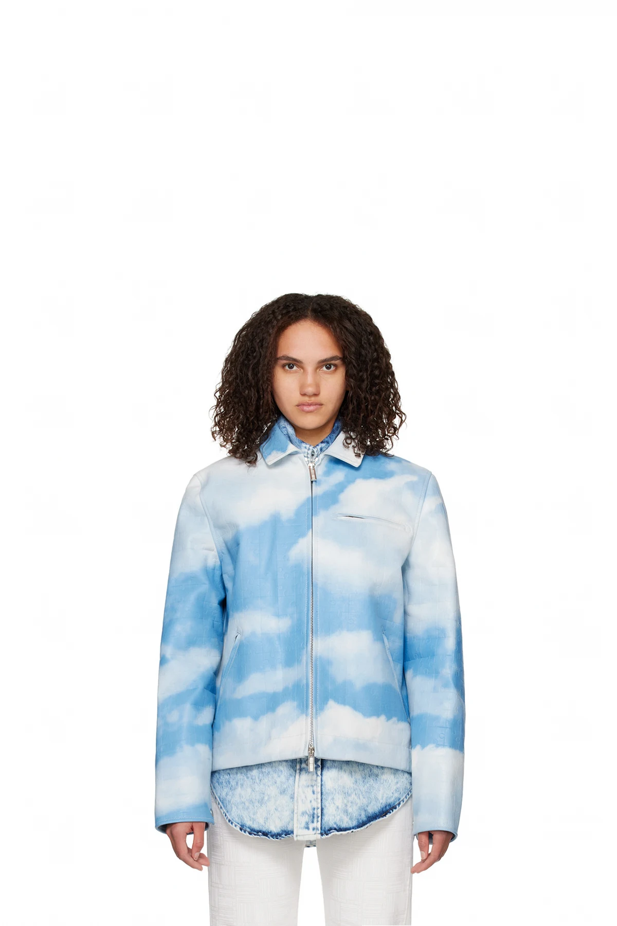 White & Blue Sky Puzzle Leather Jacket