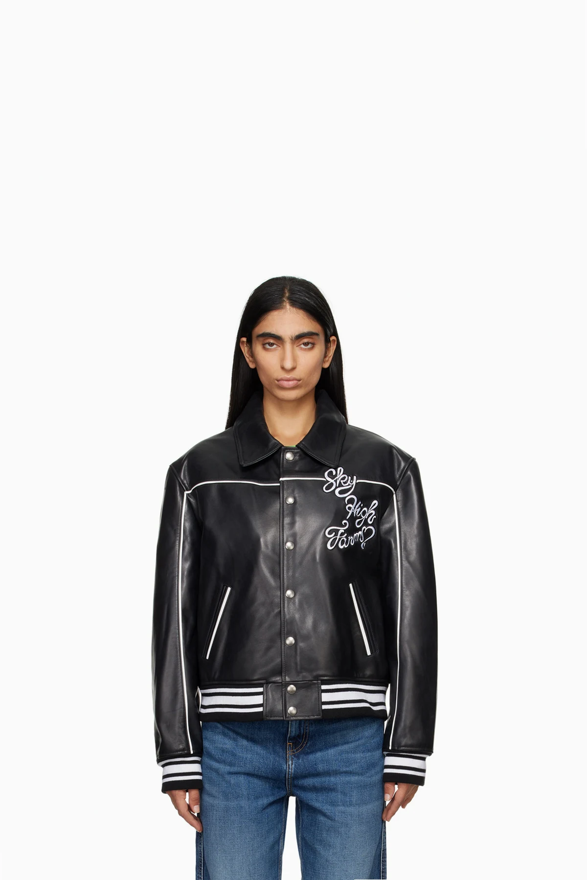 Black 'Sky High Entertainment' Leather Jacket