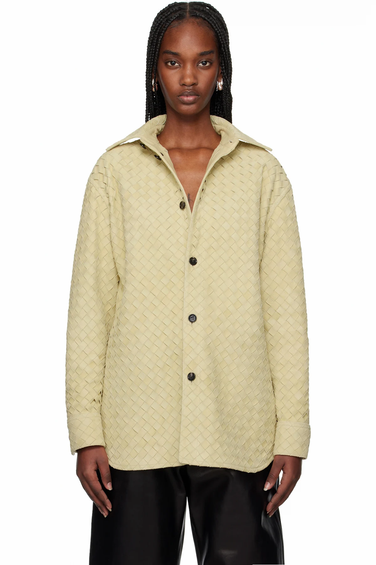 Beige Intrecciato Relaxed Leather Shirt