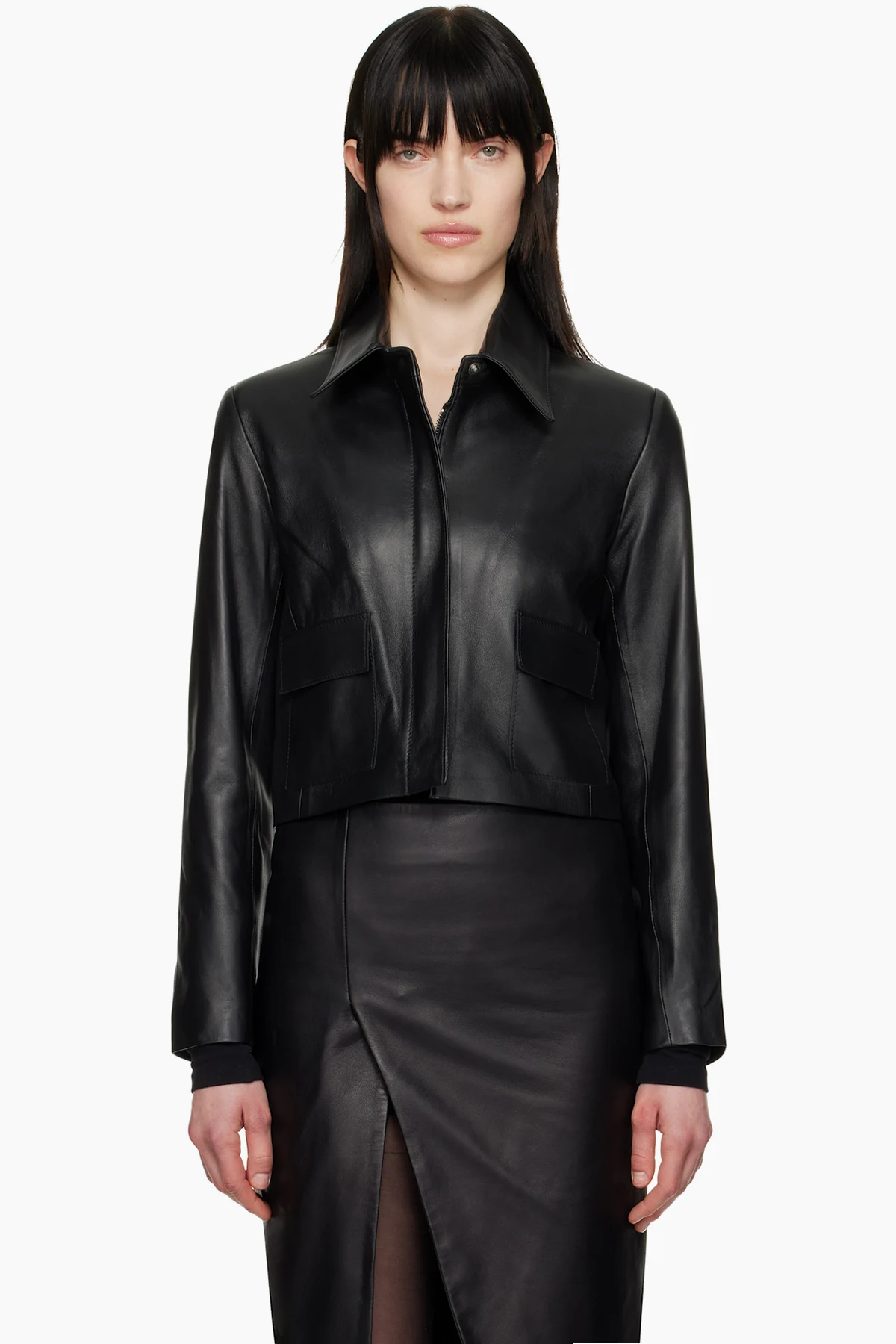 Black Bleeker Cropped Leather Jacket