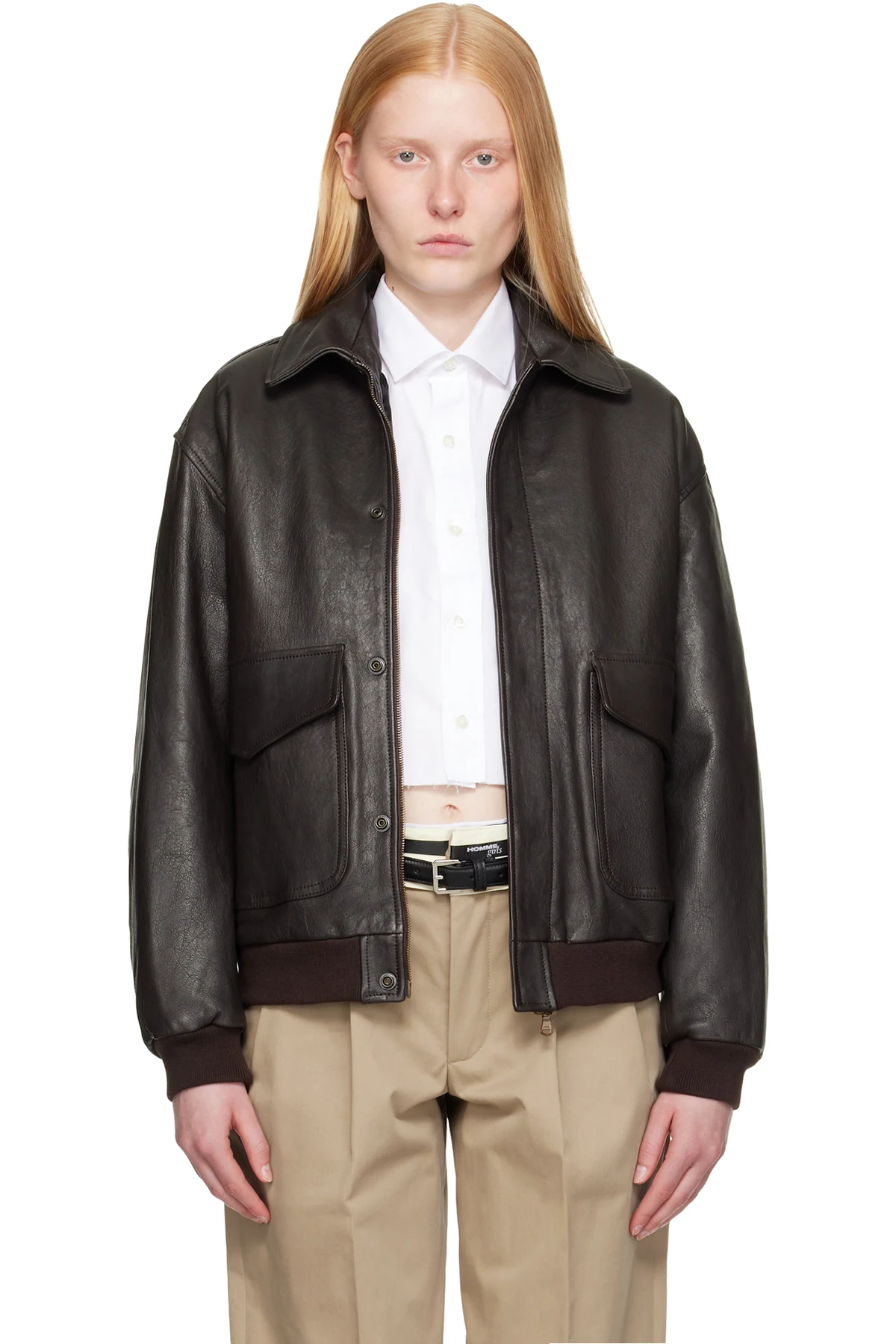 Brown Leather Bomber Jacket