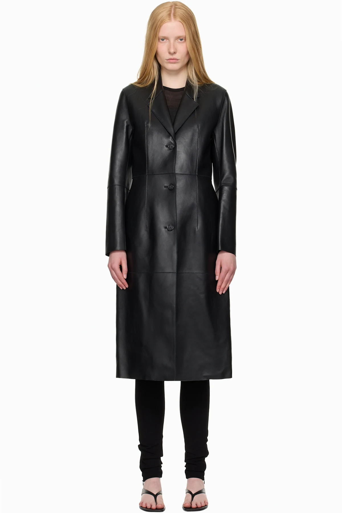Black Slim Leather Coat