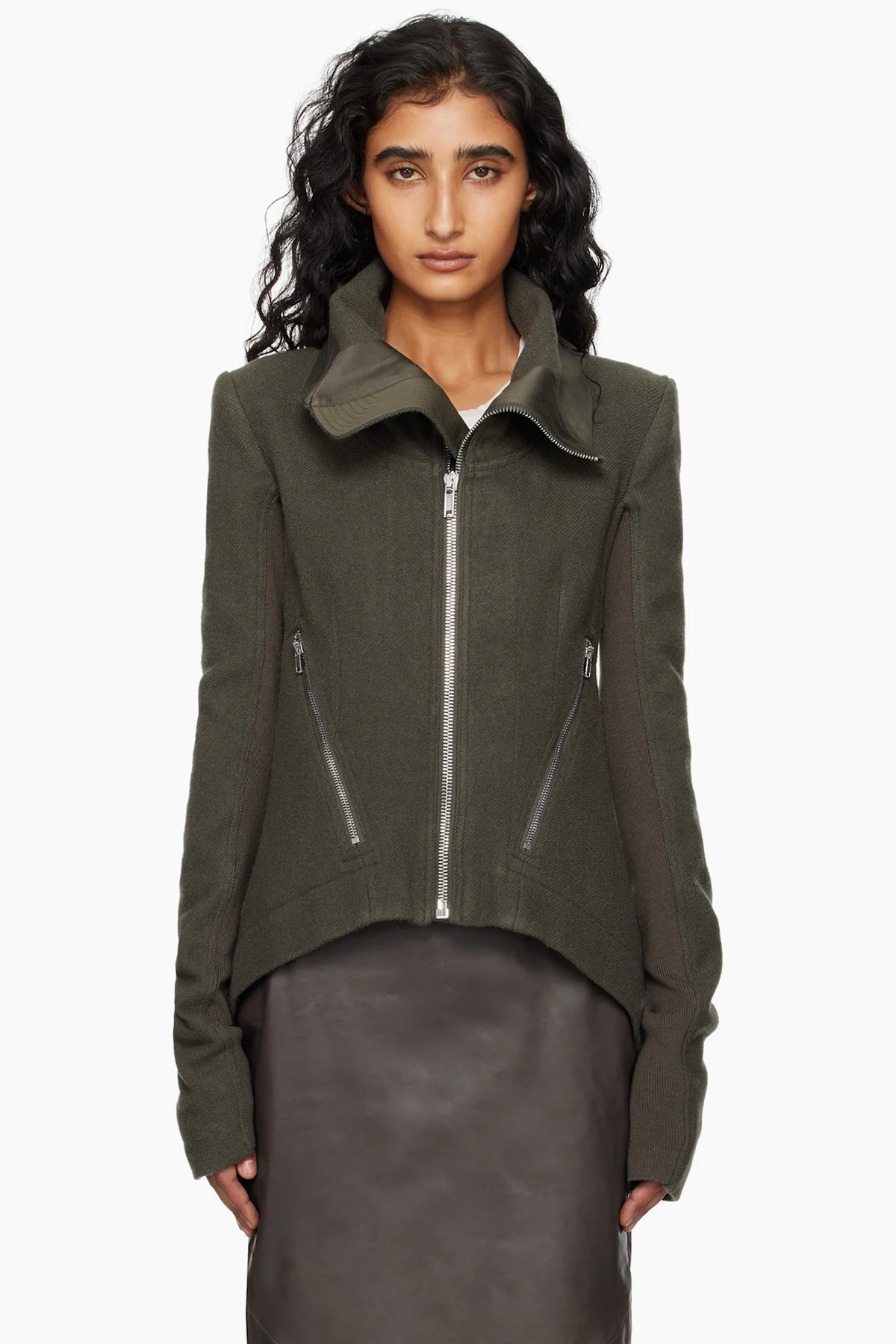 Khaki Concordians Zipped Naska Biker Jacket