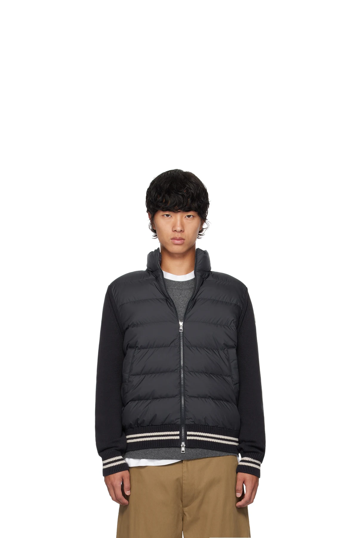 Navy Paneled Down Cardigan