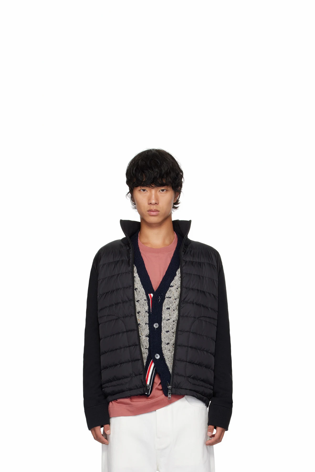 Black Quilted Down Cardigan