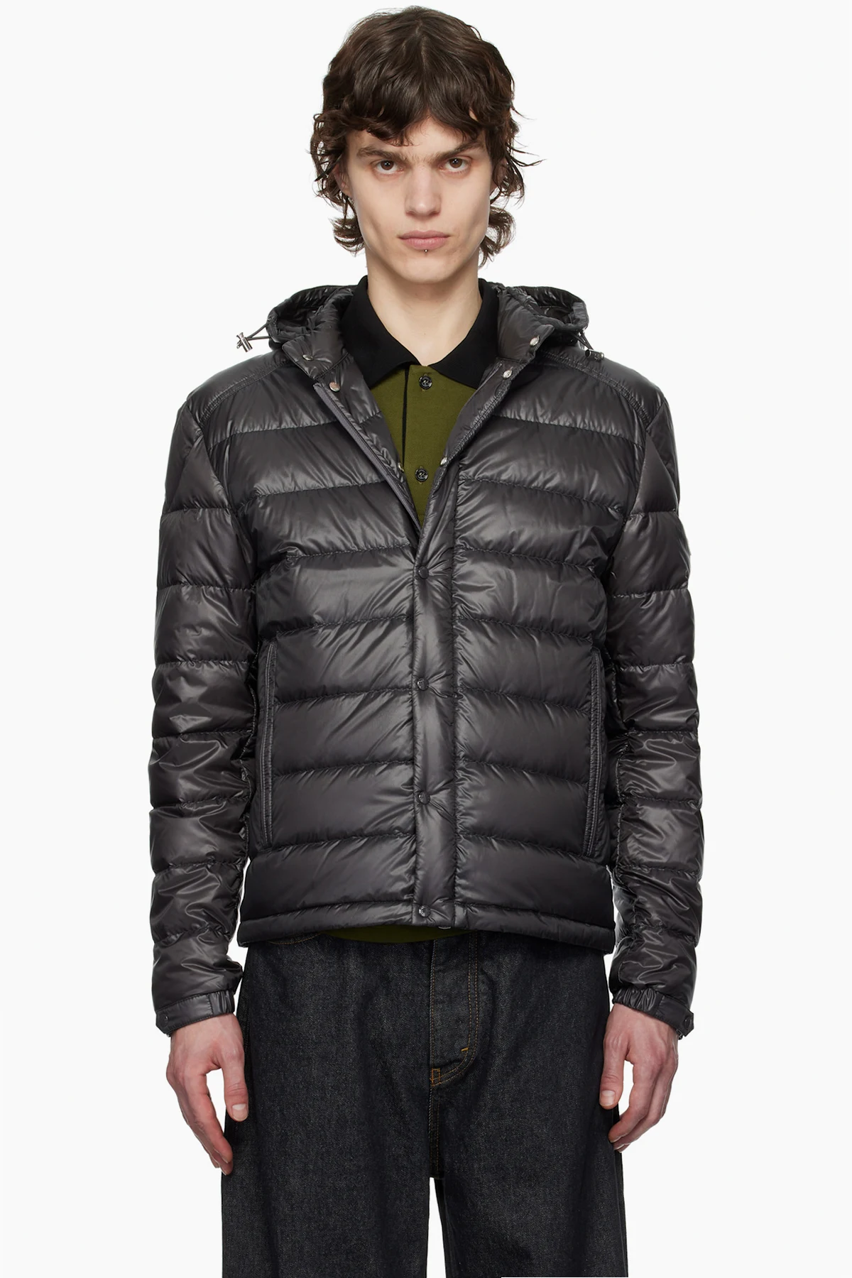 Gray Gliere Hooded Short Down Jacket