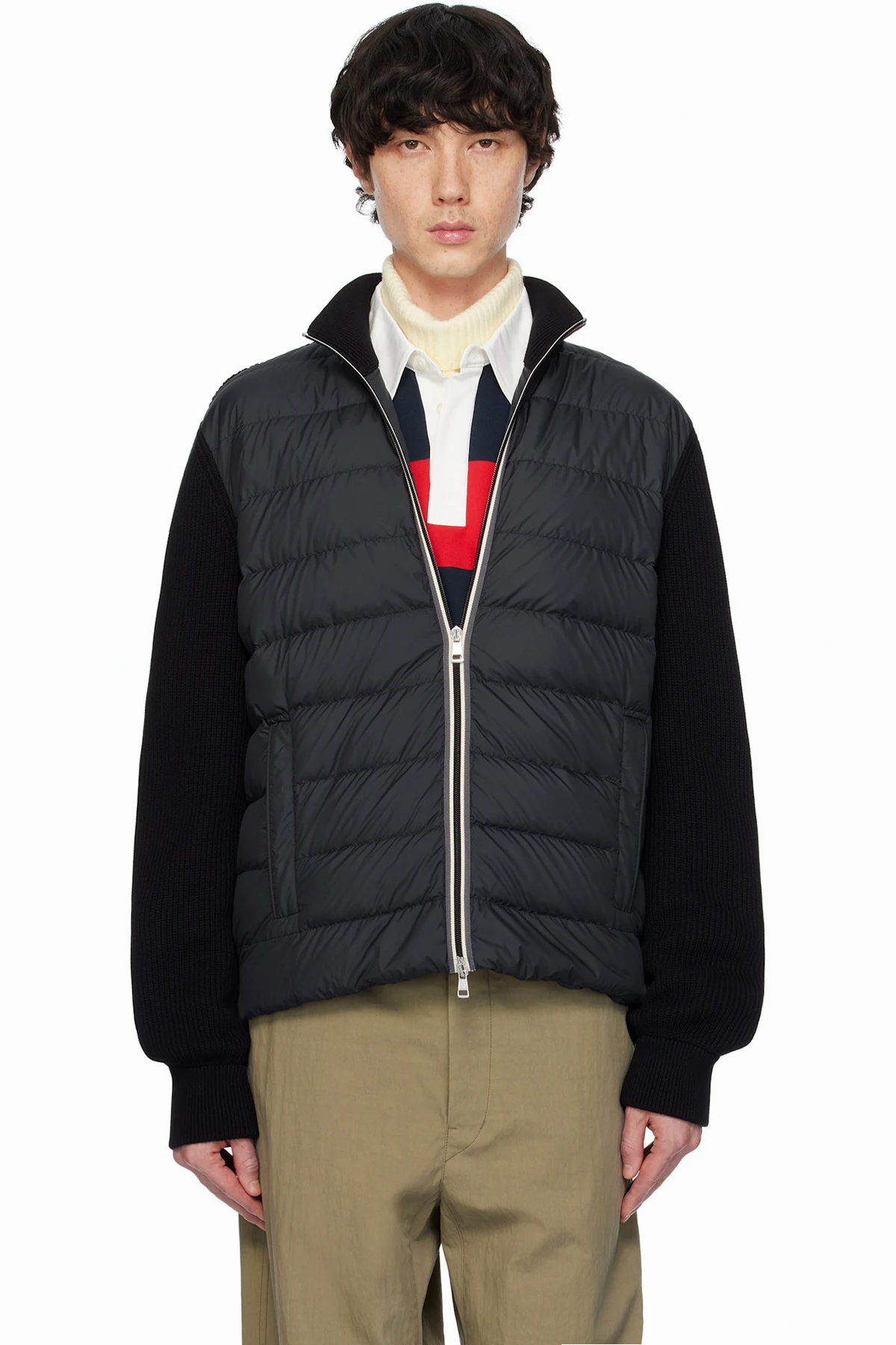 Black Padded Cotton Zip-Up Down Jacket