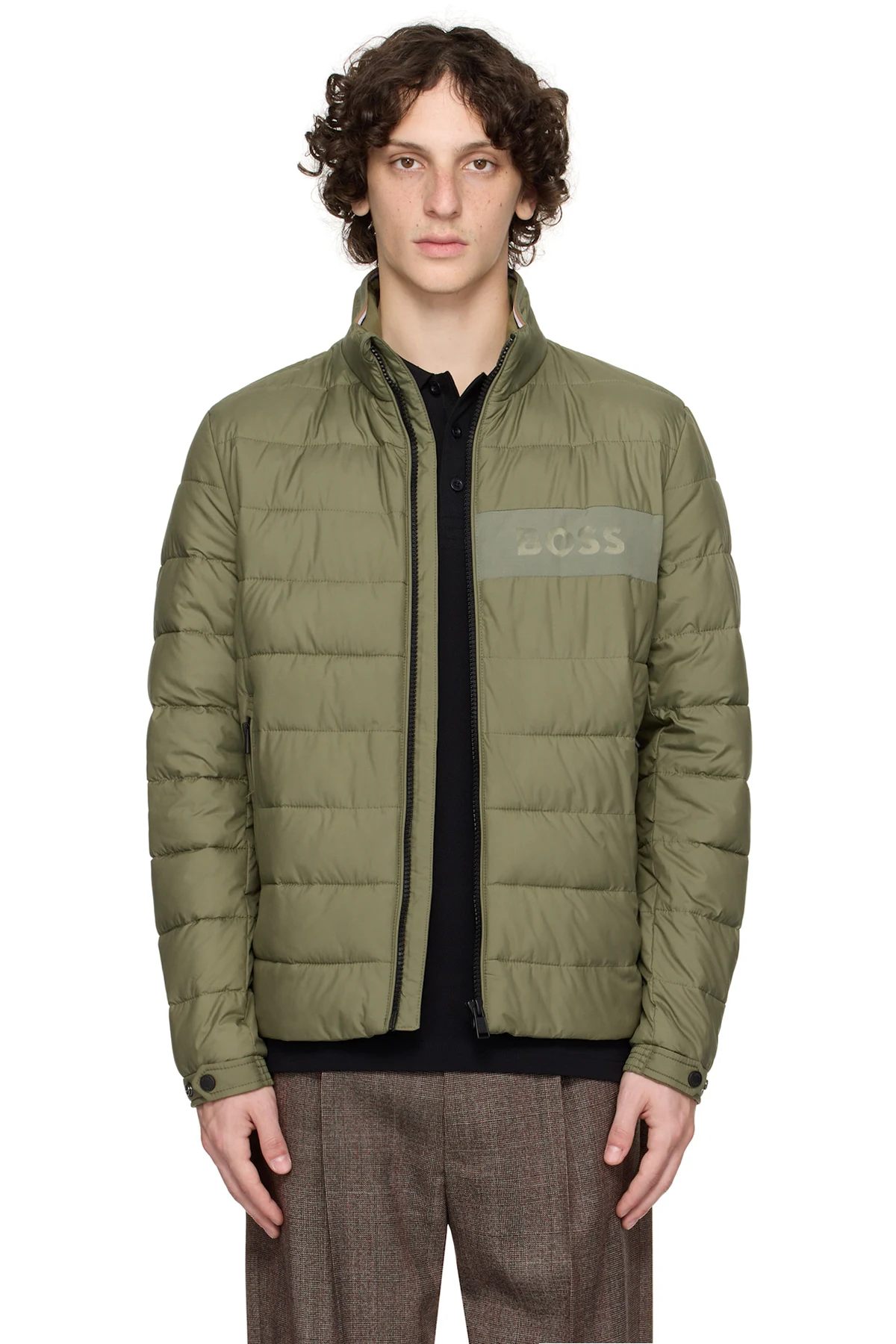 Khaki Water-Repellent Regular-Fit Logo Puffer Jacket