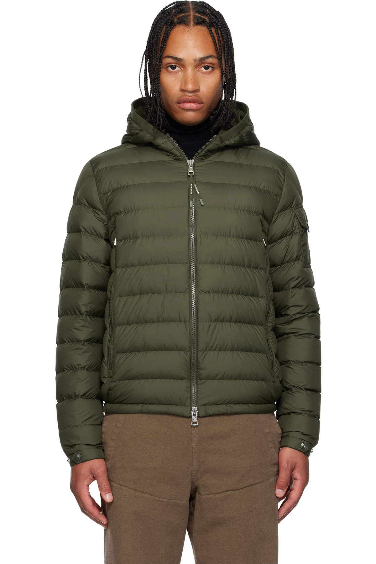 Khaki Galion Hooded Short Down Jacket