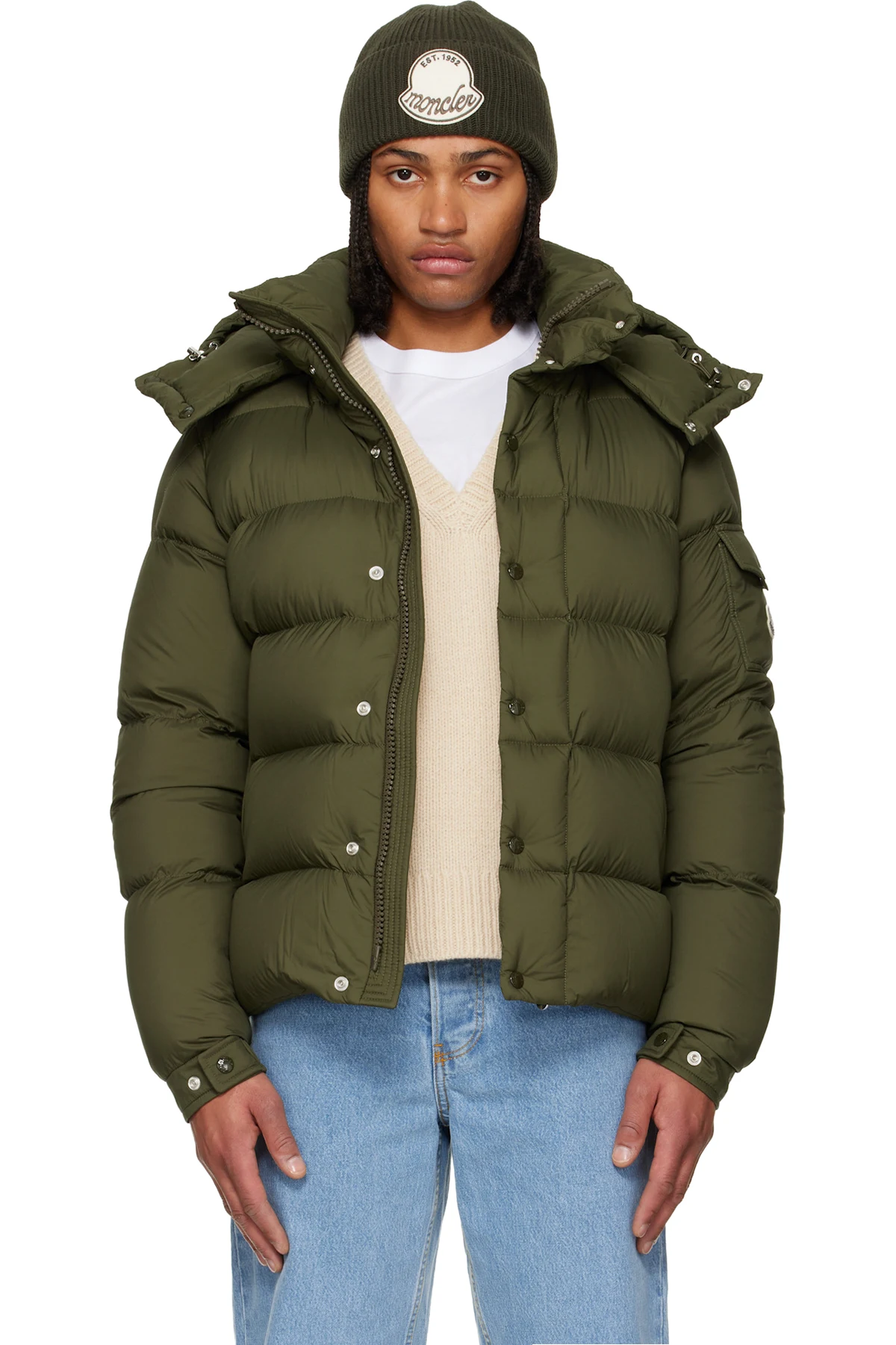 Green Maya 70 Hooded Short Down Jacket