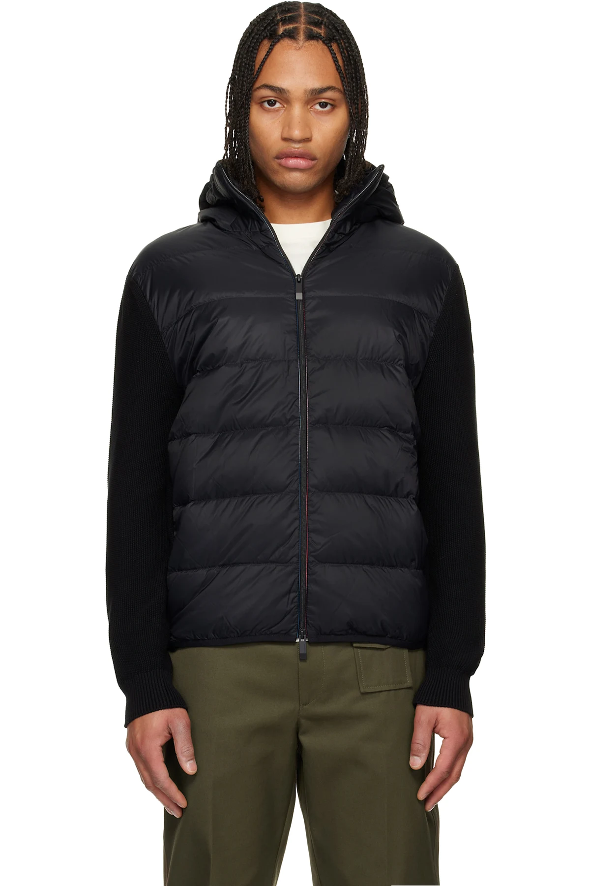 Black Padded Cotton Zip-Up Down Hoodie