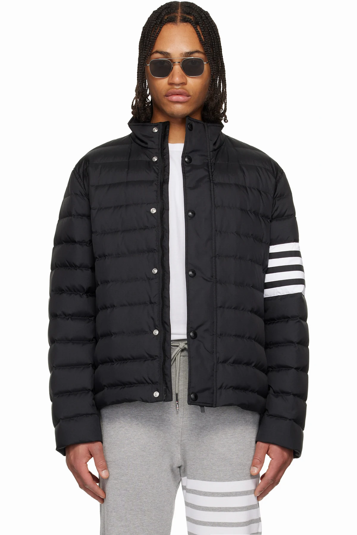 Black Shiny Ripstop 4-Bar Lightweight Down Jacket