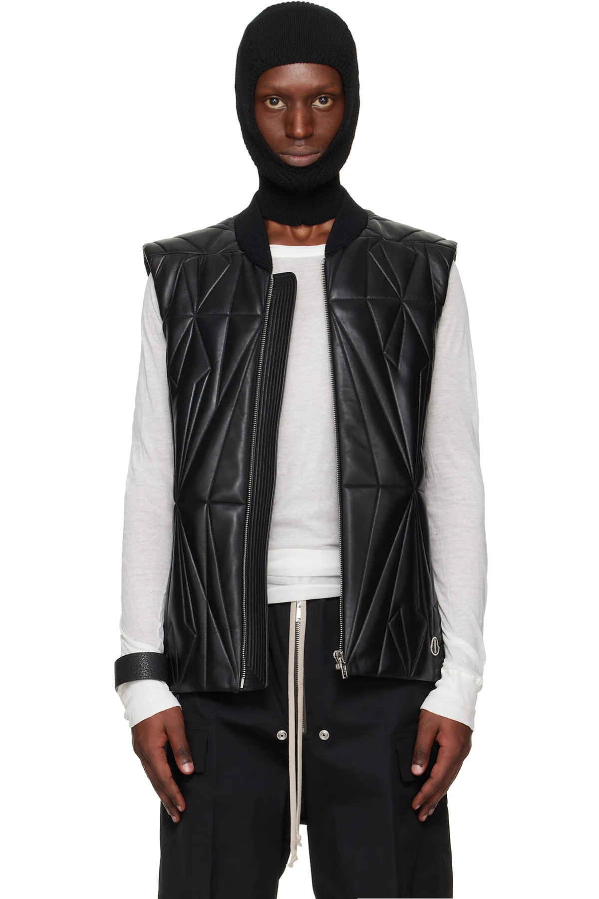 Moncler + Rick Owens Black Geocamo Flight Leather Vest