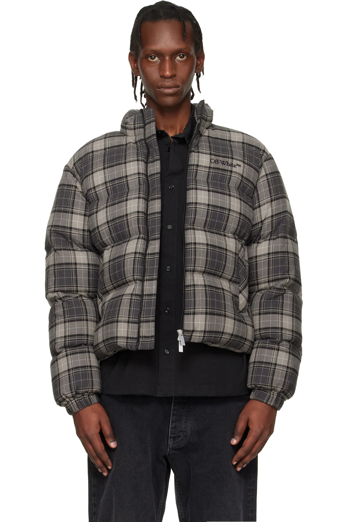 Gray Spray Arrow Check Flannel Down Jacket