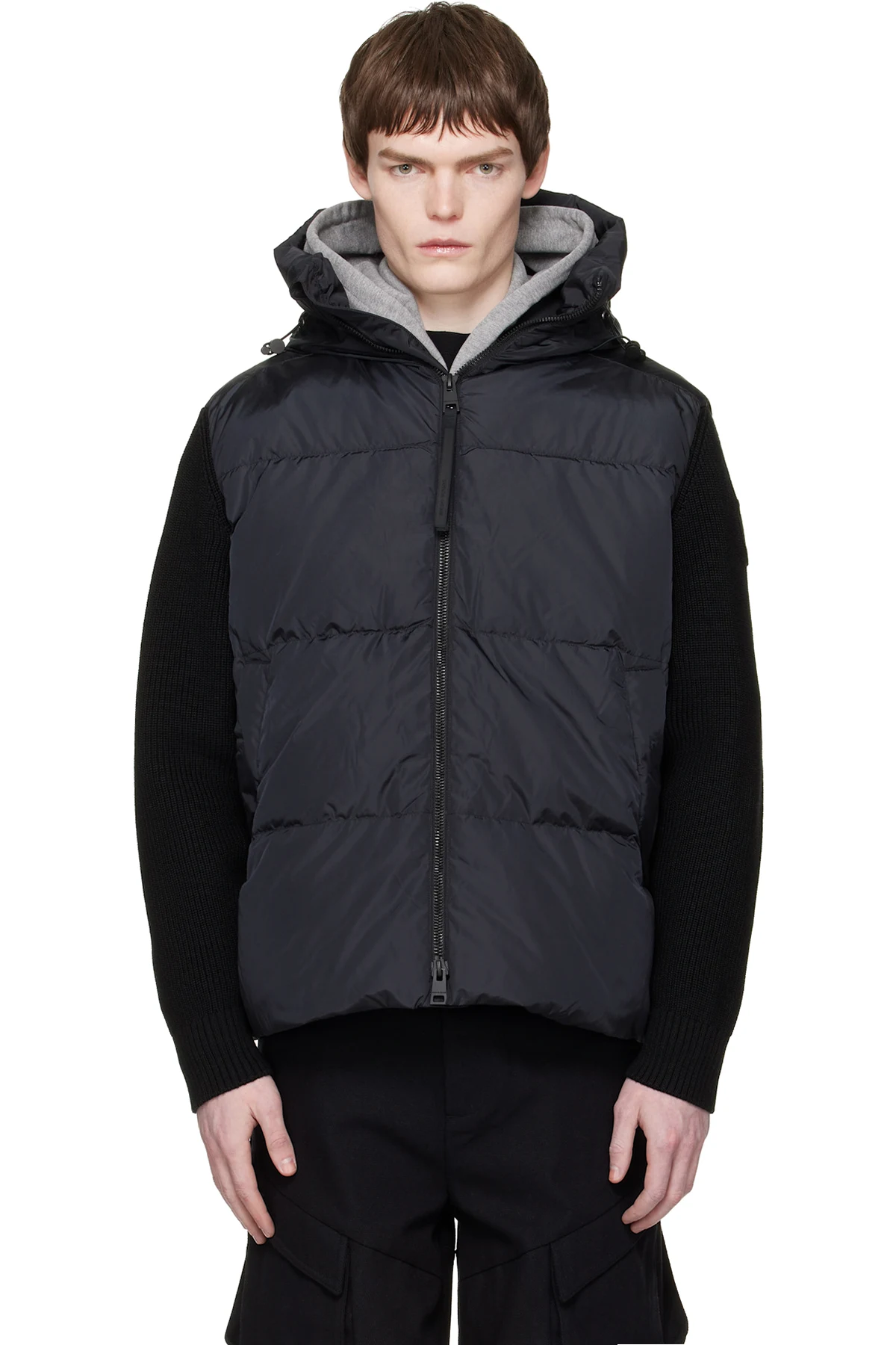 Black HyBridge Grove Knit Hoodie Down Jacket