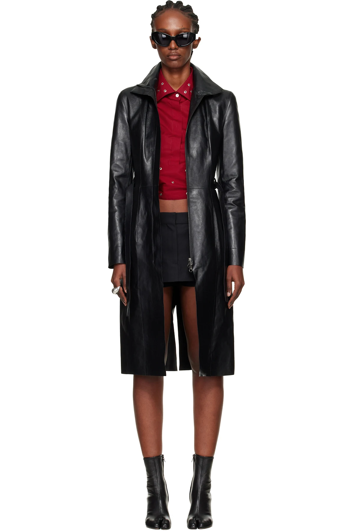 Black Concealed Leather Coat