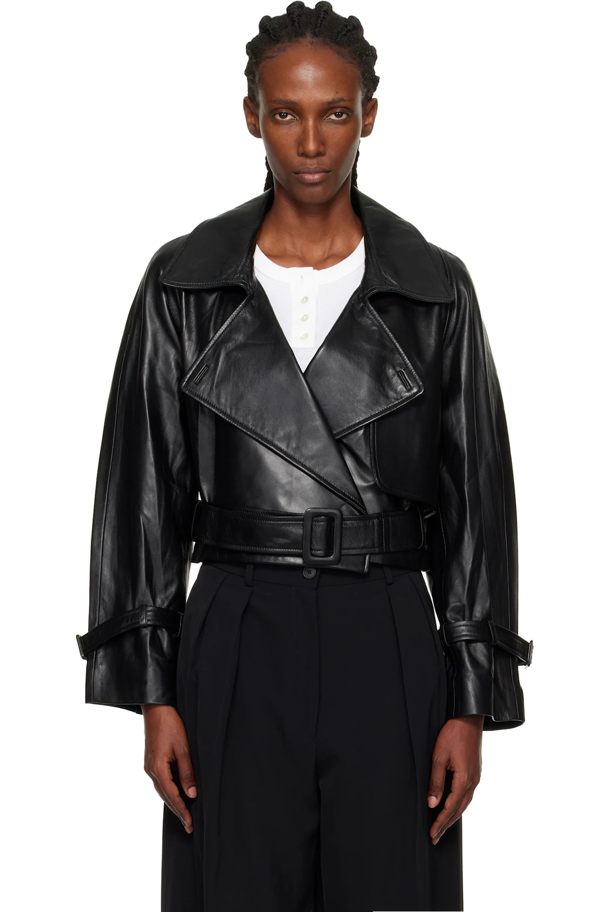 Black Hatti Cropped Leather Jacket