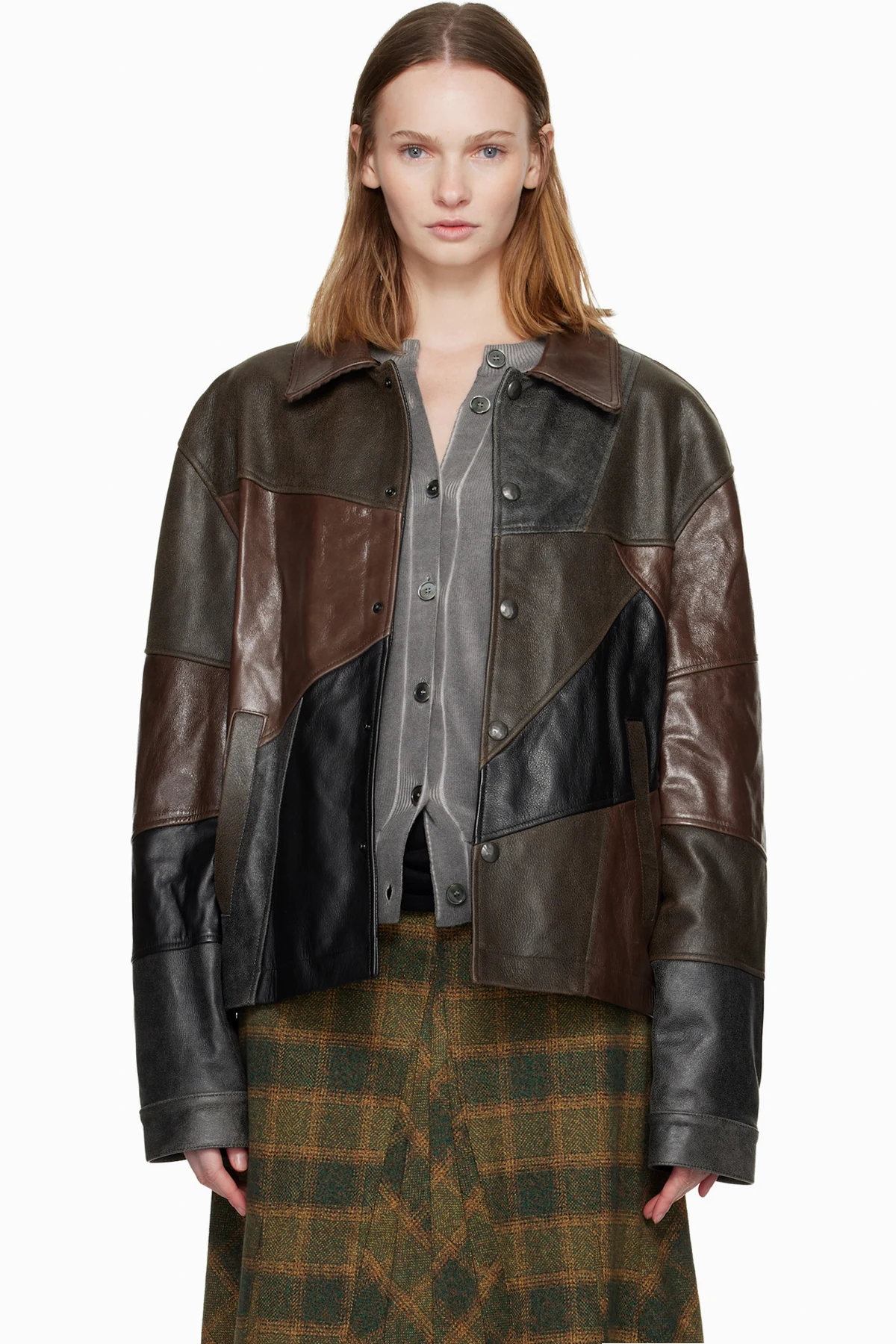 Black & Brown Patchwork Leather Jacket