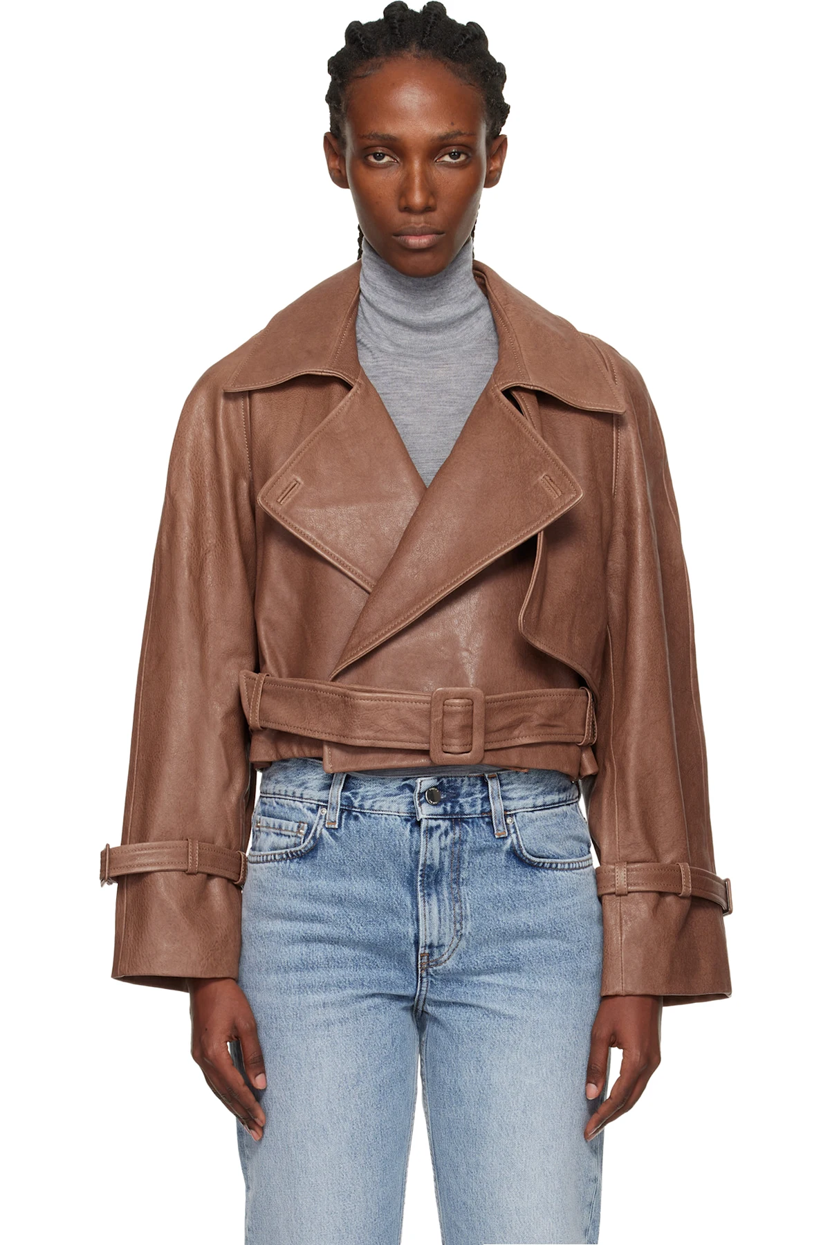 Tan Hatti Cropped Leather Jacket