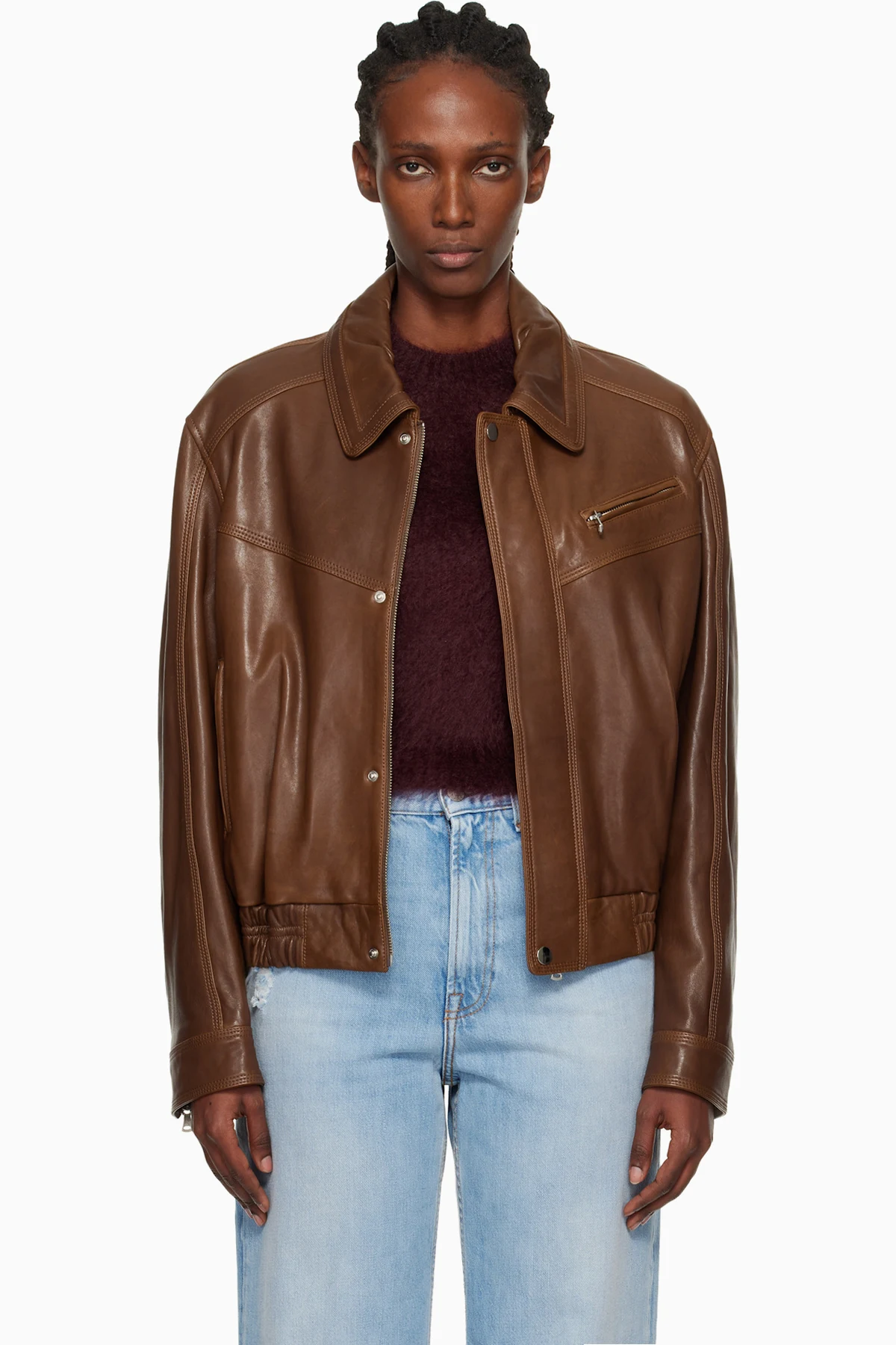 Brown Clint Cropped Bomber Jacket