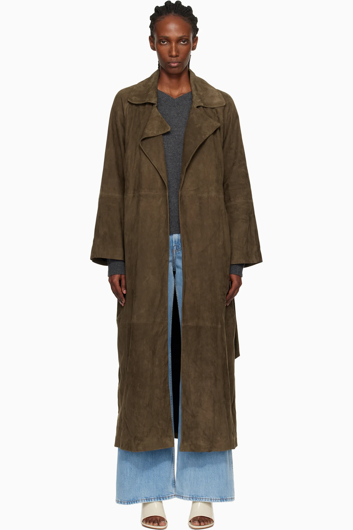 Green Althea Belted Suede Coat