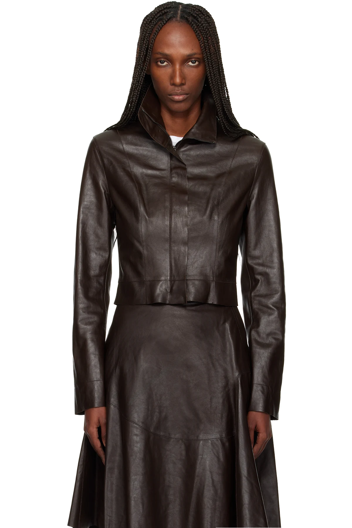 Brown Concealed Leather Jacket