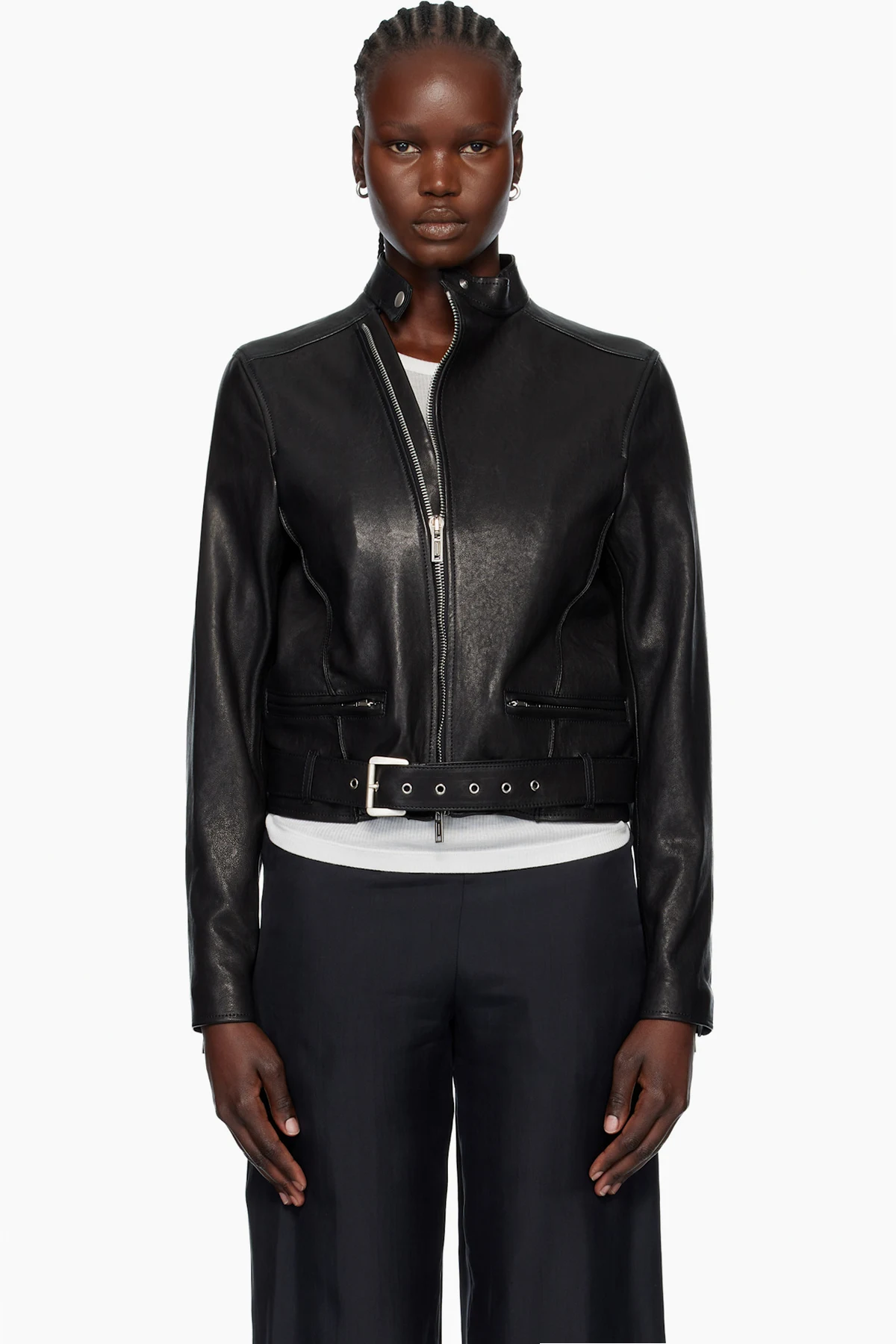 Black Ikra Fitted Leather Biker Jacket