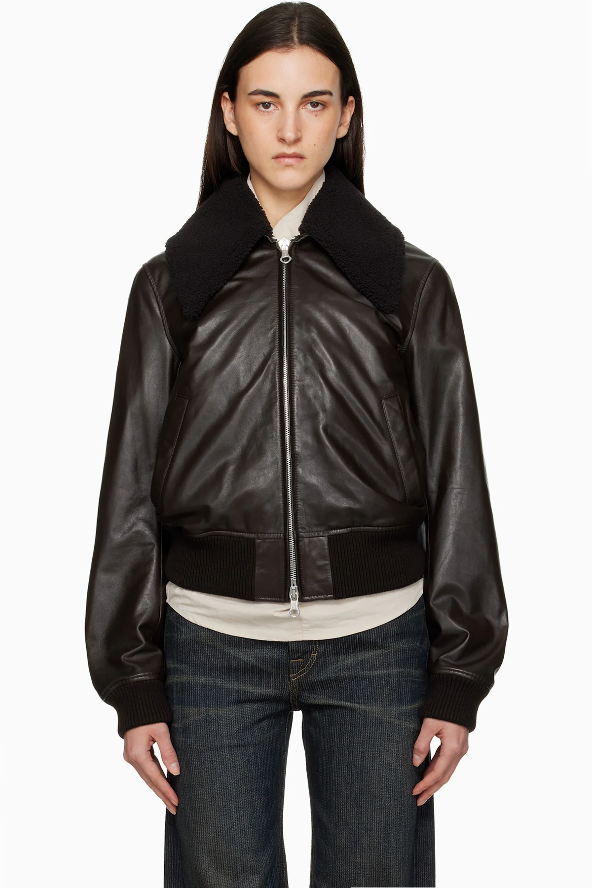 Brown Pharos Leather Bomber Jacket